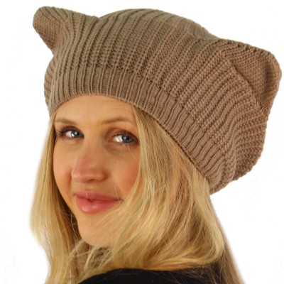 Girls Cute Warm Animal Cat Ears Ribbed Knit Beret Beanie Ski Hat Cap Tam Taupe 700175942876 eb-72577741